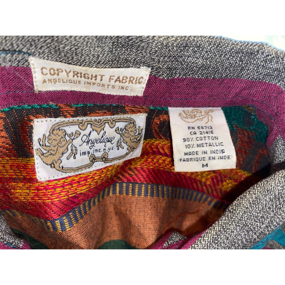 Angelique Imp NYC boho cotton metallic India made colorful mixed print shirt M - Picture 3 of 6